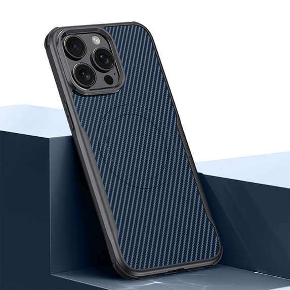 Magnetic Phone Case for iPhone 15 Pro Max (Compatible with MagSafe) (Drop Protection) Fiber Pattern Design Slim Anti-Scratch Shockproof Anti-fall Anti-Fingerprint Phone Case,Darkblue