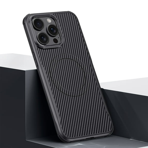Magnetic Phone Case for iPhone 15 Pro Max (Compatible with MagSafe) (Drop Protection) Fiber Pattern Design Slim Anti-Scratch Shockproof Anti-fall Anti-Fingerprint Phone Case,Black