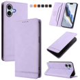 thumbnail image 1 of Magnetic Phone Case For iPhone 16 6.1-inch with RFID Blocking,Magnetic Closure,Card Slots,Cash Slot,Kickstand,Shockproof Flip Folio Protective Phone Case,Purple,For iPhone 16, 1 of 10