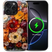 Magnetic Phone Case for iPhone 16 Pro Max, Compatible with MagSafe, Durable 2 Layers Full Covered Shockproof Protective Cover-Wildflower Floral Stained Pattern