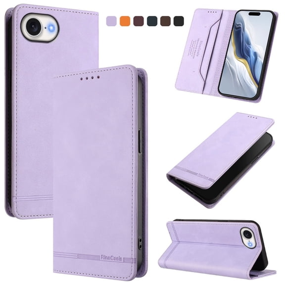 Magnetic Phone Case For iPhone 16e 6.1-inch with RFID Blocking,Magnetic Closure,Card Slots,Cash Slot,Kickstand,Shockproof Flip Folio Protective Phone Case,Purple,For iPhone 16e