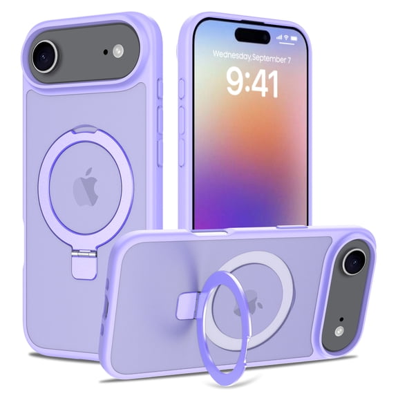 Magnetic Phone Case For iPhone 17 Air,With Invisible Magnetic O-Ring Kickstand,Compatible with Mag-Safe,Skin Feel Slim Shockproof Anti-Drop Protection Translucent Phone Case,Lightpurple