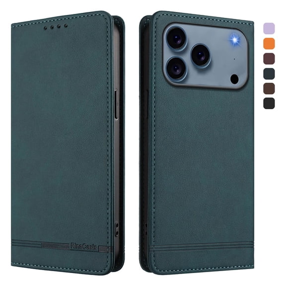 Magnetic Phone Case For iPhone 17 Pro 6.3-inch with RFID Blocking,Magnetic Closure,Card Slots,Cash Slot,Kickstand,Shockproof Flip Folio Protective Phone Case,Blue,For iPhone 17 Pro