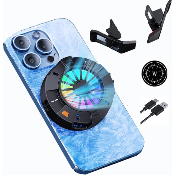 Magnetic Phone Cooler, RGB Portable Lightweight Cooling Fan with Large Cooling Area, Digital Display Phone Radiator for iPhone/Android/Tablet/iPad