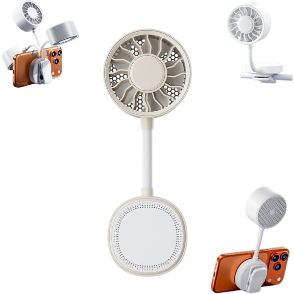 Magnetic Phone Fan, Magnetic Fan and Phone Stand, MagneticFan for Phone, Portable Handheld Personal Fan, Rechargeable with 360° Flexible Gooseneck, 3 Speeds & Wide Airflow (Beige)