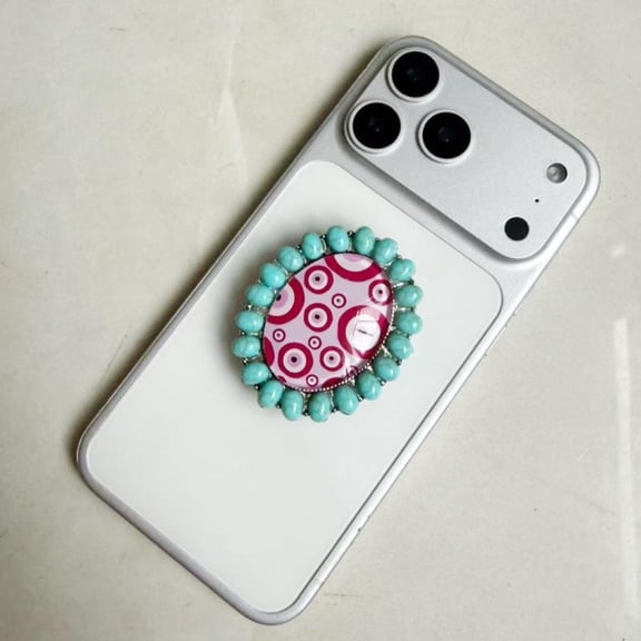 Magnetic Phone Grip Compatible with MagSafe, Western Boho Turquoise Beaded Cell Phone Stand, Patterned Resin Expanding Holder, Multi-Styles ,Cute Patterned Concho