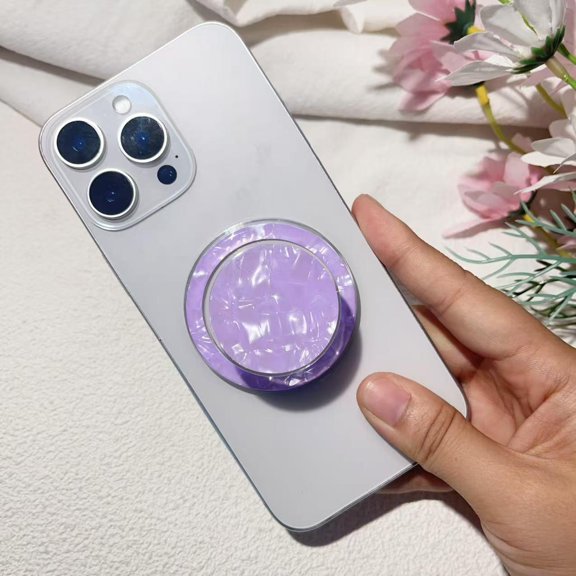 Magnetic Phone Grip Compatible with MagSafe, Iridescent Shell Airbag Cell Phone Stand, Holographic Removable Finger Holder