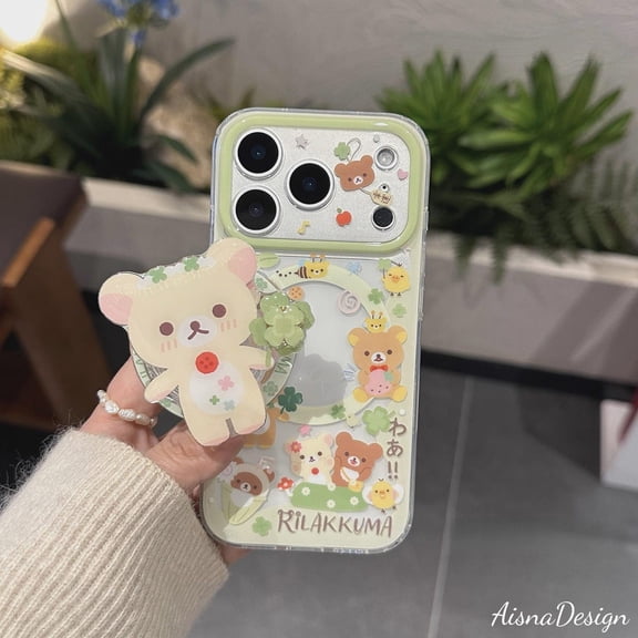 Magnetic Phone Grip  Cute Rilakkuma Bear and Friends Design, Kawaii Bear-Themed Phone Holder for iPhone & Android, Perfect Gift for Rilakkuma Fans