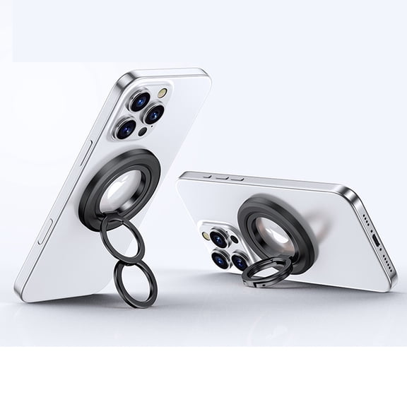 Magnetic Phone Grip, Innovative 2 Way Stand Metal Cell Phone Ring Holder 360 Rotation Shakeproof Stable Kickstand for Desk Fit for iPhone 17/16/15/14/ Galaxy S26 Ultra S25/Pixel 10 Pro XL, Black
