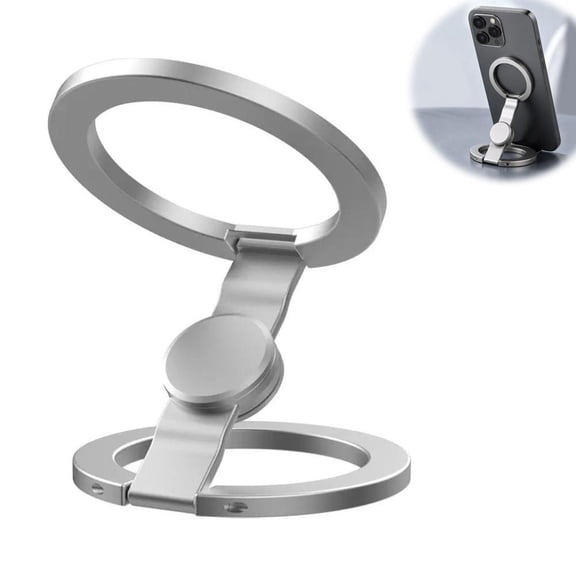 Magnetic Phone Grip & Stand Fidget Spinner, Dual-Sided Strong Magnet Phone Ring Holder, 360 Foldable Kickstand (Silver)