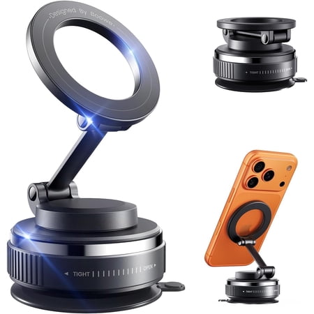 Magnetic Phone Holder for Car, 360° Adjustable Vacuum Car Mount Suction Cup, Phone Mount for Car Accessories/Windshield/Mirror/Kitchen/Gym for iPhone 17 Pro Max 16 15 14 13