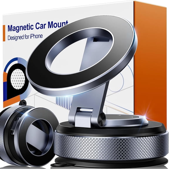Magnetic Phone Holder for Car, Aerospace Aluminum iPhone Mount with 3200gf Magnet & 80LBS Vacuum Suction, 360 Adjustable Dashboard Mount Compatible with MagSafe iPhone 17 Pro Max/16/15/14/13