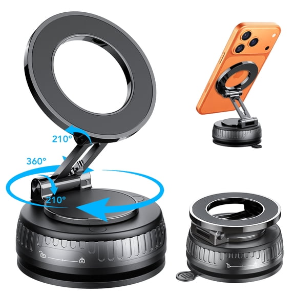 Magnetic Phone Holder for Car, Suction Cup Car Phone Holder for Dashboard and Windshield, 360° Adjustable Car Phone Mount with Strongest N60 Magnets, Compatible for iPhone17-12 Pro Max and Android