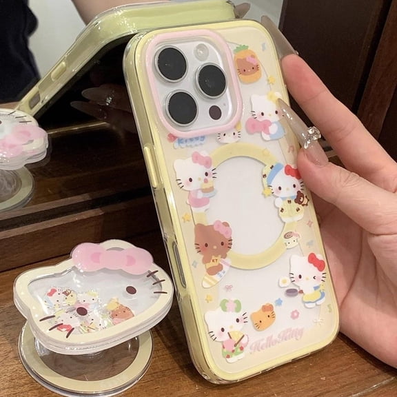 Magnetic Phone Holder  Hello Kitty Design with Friends, Kawaii Sanrio-Themed Phone Grip for iPhone