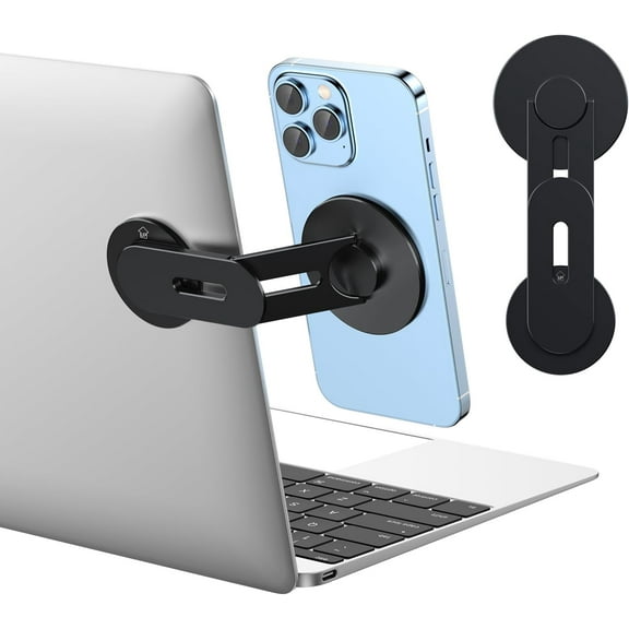 Magnetic Phone Holder for Laptop for MagSafe for iPhone 16/15/14/13/12 & All Phones, 180°Adjustable Phone Side Mount for Computer Monitor for Tesla, Desktop Cell Phone Bracket (Black)
