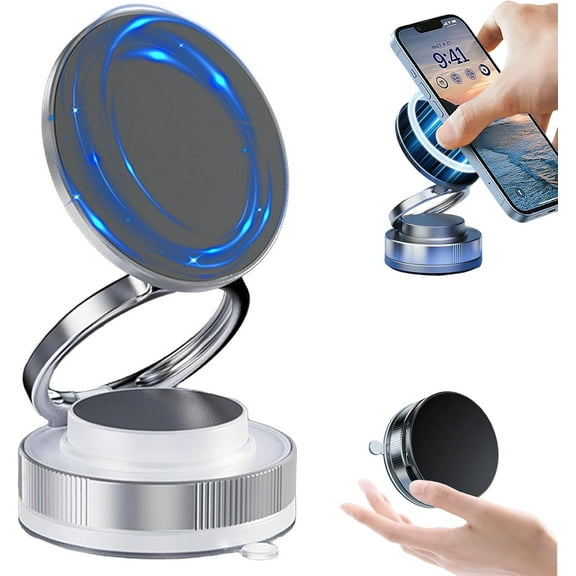 Magnetic Phone Holder with Suction Cup for Car, Retractable Car Phone Mount - 360 Magnetic Holder, Dual-Axis Rotation, for Car/Gym/Mirror/Shower, for iPhone & Android (White)Z