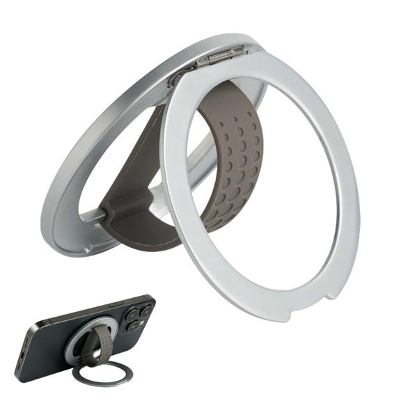 Magnetic Phone Ring Holder Kickstand for iPhone 15/14/13/12 Series & Android Devices, 360° Rotation, Anti-Slip Silicone Grip, Gunmetal