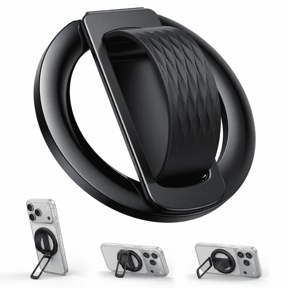 OLIQVO MagSafe Magnetic Phone Grip, Soft Silicone Finger Ring Holder with 18 N52 Magnets, 180° Foldable Phone Stand for iPhone & Android Smartphones, Black