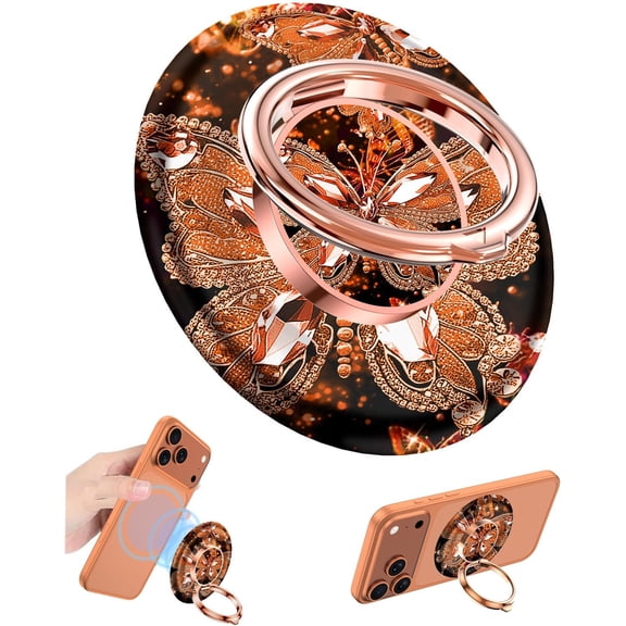 Magnetic Phone Ring Holder for MagSafe Grip,[Super Magnet],Stylish 360 Rotation Cell Phone Grip Stand Finger Ring Kickstand for iPhone 17 16 15 14 Pro Max,iPad and Smartphones,Orange