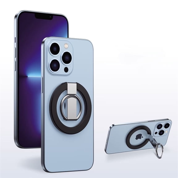 Magnetic Phone Ring Holder for iPhone Case,Universal Matte Metal Magnetic Buckle, Foldable Ring Holder Multi-Angle Kickstand Compatible with iPhone 14/13/12/11 Pro Max Mini,Black