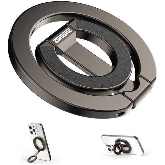 Magnetic Phone Ring for MagSafe Grip [Dual-Sided Magnetic] [Super Magnet] [Magnet Phone Stand Grip Compatible with Car Mounts] Mag Safe Accessory for iPhone 17/16/15/14/13 Pro Max Plus, Grey
