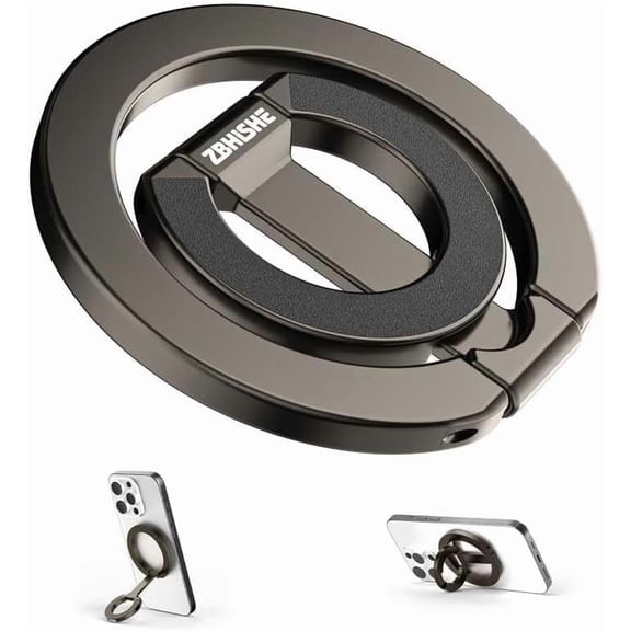 Magnetic Phone Ring for MagSafe Grip [Dual-Sided Magnetic] [Super Magnet] [Magnet Phone Stand Grip Compatible with Car Mounts] Mag Safe Accessory for iPhone 17/16/15/14/13 Pro Max Plus, Grey