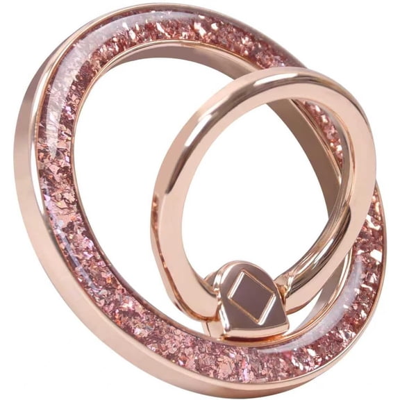 Magnetic Phone Ring for MagSafe Grip [Super Magnet] Gold Twinkle Design Ring Holder Stand, magsafe pop Socket (Rose Gold)
