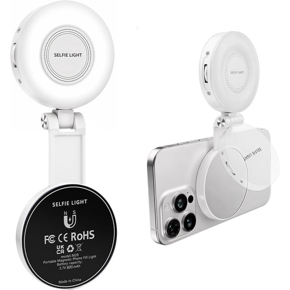 Magnetic Phone Selfie Light - Ring Lights Mirror Cell Phone Attachment Compatible for iPhone MagSafe Android with Magnetic Ring - Portable LED Fill Light for Selfies Camera Photo Video Recording