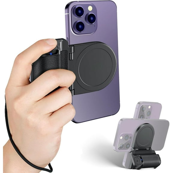 Magnetic Phone Shooting Grip Handle - Snap-On Stand with Tripod Mount & Wireless Shutter for iPhone 17-12 Android, Must-Have for Video Photography Enthusiasts