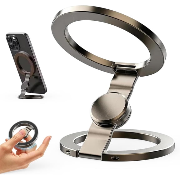 Magnetic Phone Stand, 360° Aluminum Grip & Fidget Spinner, Foldable Desk Holder