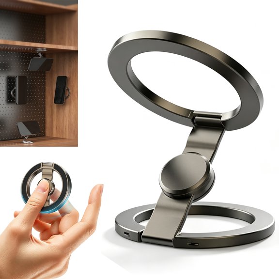 Magnetic Phone Stand Fidget Spinner, 2-in-1 Foldable Holder with Dual Rings, 360° Rotation 270° Flip, Strong Compatible for Desk Car Gym All Phones