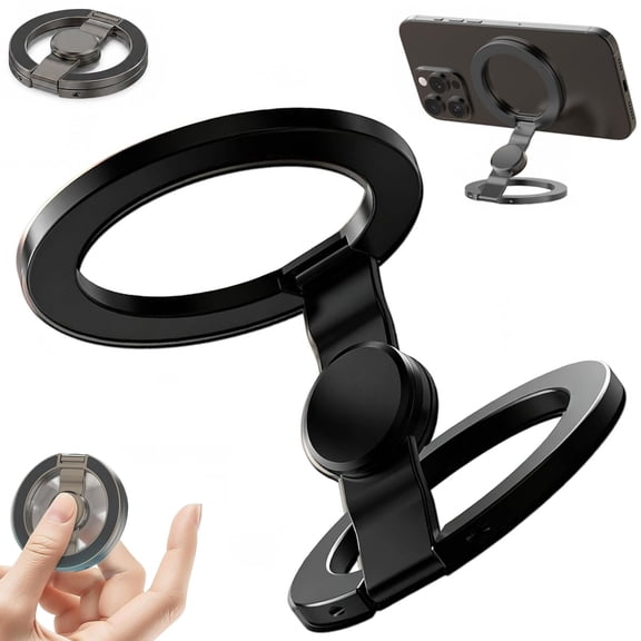 Magnetic Phone Stand Fidget Spinner, 2-in-1 Foldable Holder with Dual Rings, 360° Rotation 270° Flip, Strong Compatible for Desk Car Gym All Phones