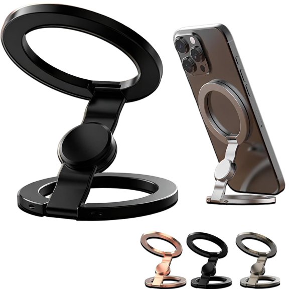 Magnetic Phone Stand Fidget Spinner, 360 Degree Rotation and 270 Degree Flip with Dual Rings, Deep Grey, Desk Car Gym