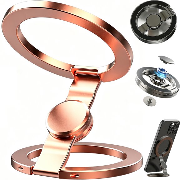 Magnetic Phone Stand Fidget Spinner, Crafted Aluminum, 2-in-1 Foldable Phone Holder with Dual Magnetic Rings, 360° Rotation 270° Flip for Desk Car