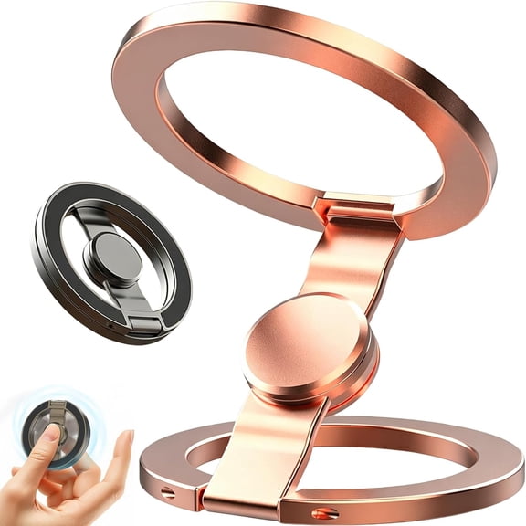 Magnetic Phone Stand Fidget Spinner, Fidget Spinner Magnetic Phone Holder, Double Sided Folding Phone Holder for iPhone Samsung-Dual Rings & Strong Adhesion, for Desk Car Gym Travel (Rose Gold)