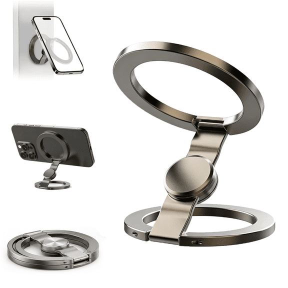 Magnetic Phone Stand Fidget Spinner, Fidget Spinner Magnetic Phone Holder, Double Sided Folding Phone Holder for iPhone Samsung-Dual Rings & Strong Adhesion, for Desk Car Gym Travel (Gray)
