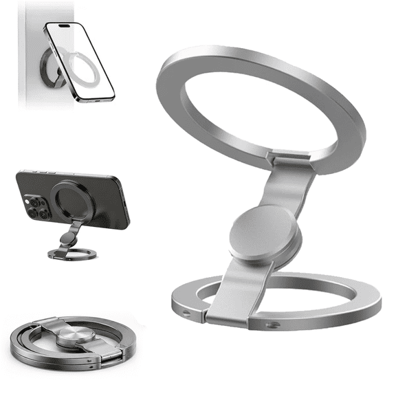 Magnetic Phone Stand Fidget Spinner, Fidget Spinner Magnetic Phone Holder, Double Sided Folding Phone Holder for iPhone Samsung-Dual Rings & Strong Adhesion, for Desk Car Gym Travel (Silver)