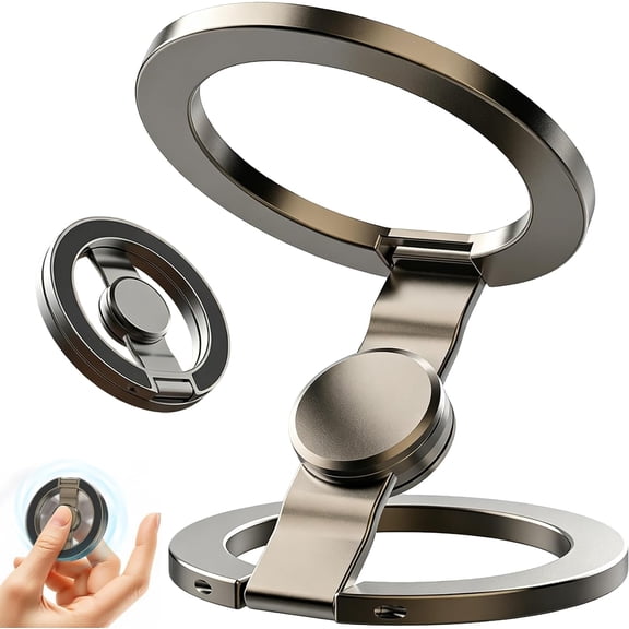 Magnetic Phone Stand Fidget Spinner, Fidget Spinner Magnetic Phone Holder, Double Sided Folding Phone Holder for iPhone Samsung-Dual Rings & Strong Adhesion, for Desk Car Gym Travel (Gray)