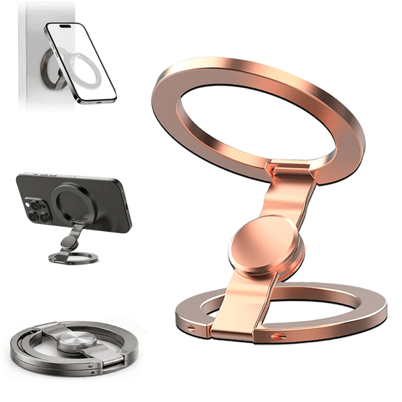 Magnetic Phone Stand Fidget Spinner, Fidget Spinner Magnetic Phone Holder, Double Sided Folding Phone Holder for iPhone Samsung-Dual Rings & Strong Adhesion, for Desk Car Gym Travel (Rose Gold)
