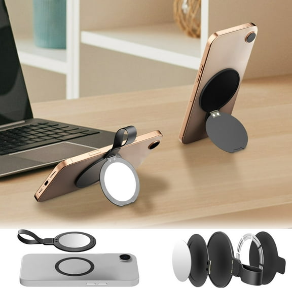 Magnetic Phone Stand, Foldable Mirror Bracket, Desk Organizer, Portable Phone Holder, Strong Stable Support, Vertical/Horizontal Viewing for Tablets/Devices
