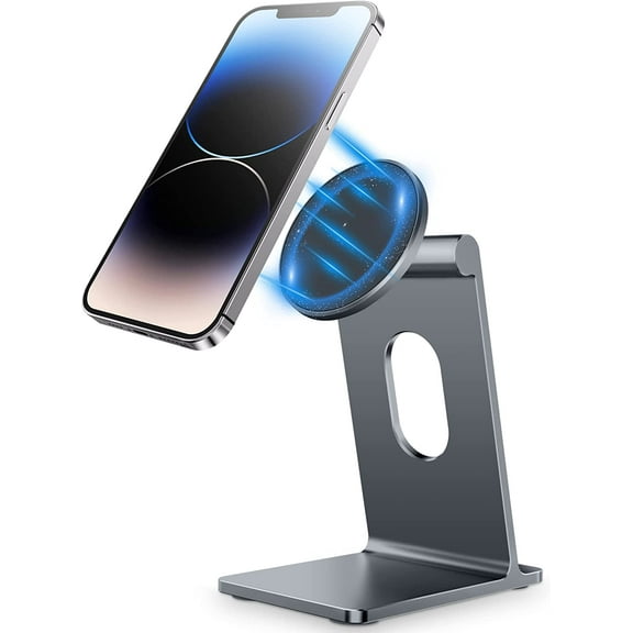 Magnetic Phone Stand Holder for Desk, Adjustable Aluminum MagSafe Cell Phone Stand Cradle Compatible with iPhone 14 13 12 Pro Max Plus Mini MagSafe Case All Phones