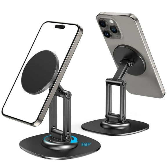 Magnetic Phone Stand, MagSafe iPhone Stand Holder for Desk with 360 Rotating Metal Base, Foldable Cell Phone Stand Compatible with iPhone 16 15 14 13 12 Pro Max and MagSafe Case