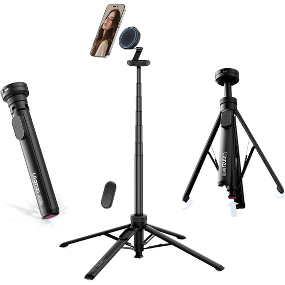 Magnetic Phone Tripod, MT85 Auto Open Tripod with Enhanced 4-Leg, 60'' Selfie Stick Extendable Phone Stand, for Content Creation/Vlog, Compatible with iPhone 17/16/15/14/13/12 (Black)