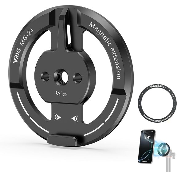 Magnetic Phone Tripod Mount Adapter with Adhesive Magnetic Ring Compatible with iPhone 15 Pro Max 15 Plus 14 13 12, 1/4" Thread for iPhone Video Recording Selfie Stick Ring Light
