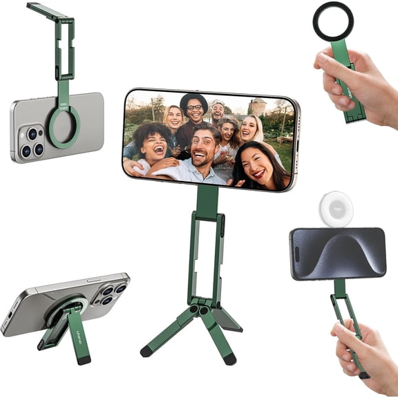 Magnetic Phone Tripod Stand for iPhone - Aluminium Smartphone Mini Tripod Pocket Cell Phone Stand Strong Magnet Quick Mount Compatible with iPhone 16 15 14 13 13 Series