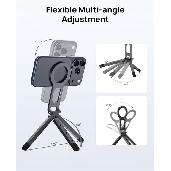 Magnetic Phone Tripod Stand for iPhone - Strong Magnet Foldable Cell Phone Stand for Vlog, Gym, Travel Essentials, Mini Tripod Phone Stand Compatible with iPhone 17 16 15 14 13 12 Series
