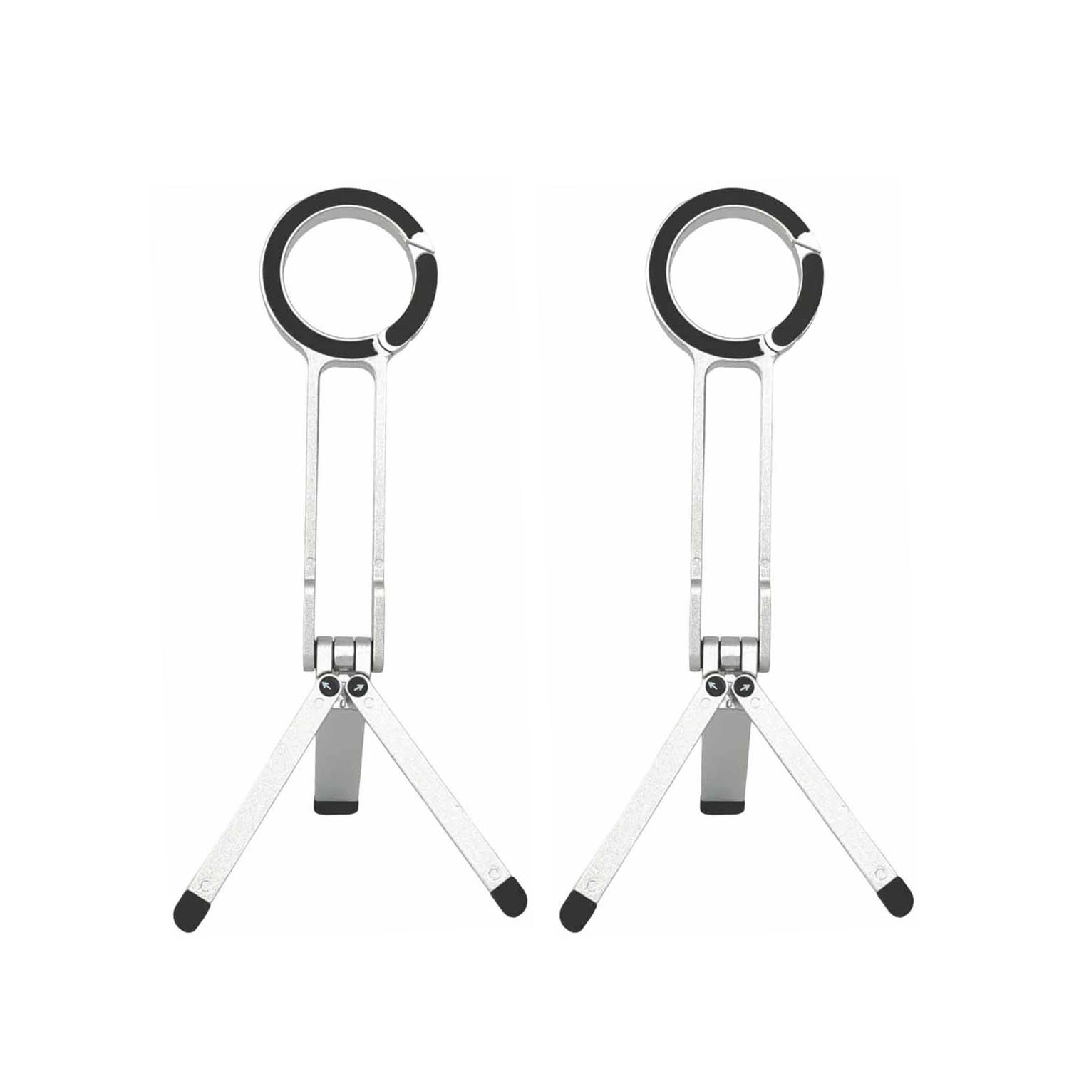 Magnetic Phone Tripod for iPhone, Ma38 Portable Phone Holder Mini Tripod for Magsafe, Ma 38 Aluminium Double-Sid Stand with Strong Magnets & Foldable Hook, 180° Rotation Cold Shoe Mount Silver 2PCS