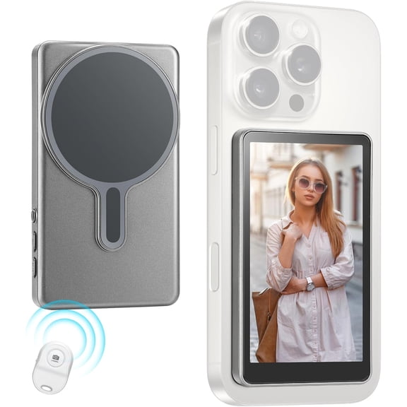 Magnetic Phone Vlog Selfie Monitor Screen,1080P Wireless Recording,Back Camera Selfie Monitor with Bluetooth Remote Control,for Selfie Vlog Live Broadcast,Compatible with iPhone and Android System