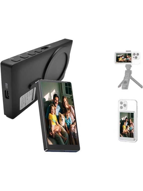 Magnetic Phone Vlog Selfie Monitor Screen, Phone Rear Camera with 3 Levels Brightness, 3.97 inch HD Display for Vlog Live Stream TikTok