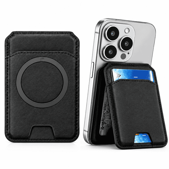 Magnetic Phone Wallet Stand, Card Holder with RFID Blocking for iPhone 18 Pro/Pro Max, iPhone 17/16/15/14/13/12 Series, Black